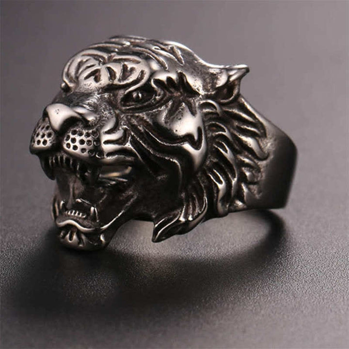 Men's Animal Tiger Head Titanium Steel Balance Calm Punk Rock Biker Ring