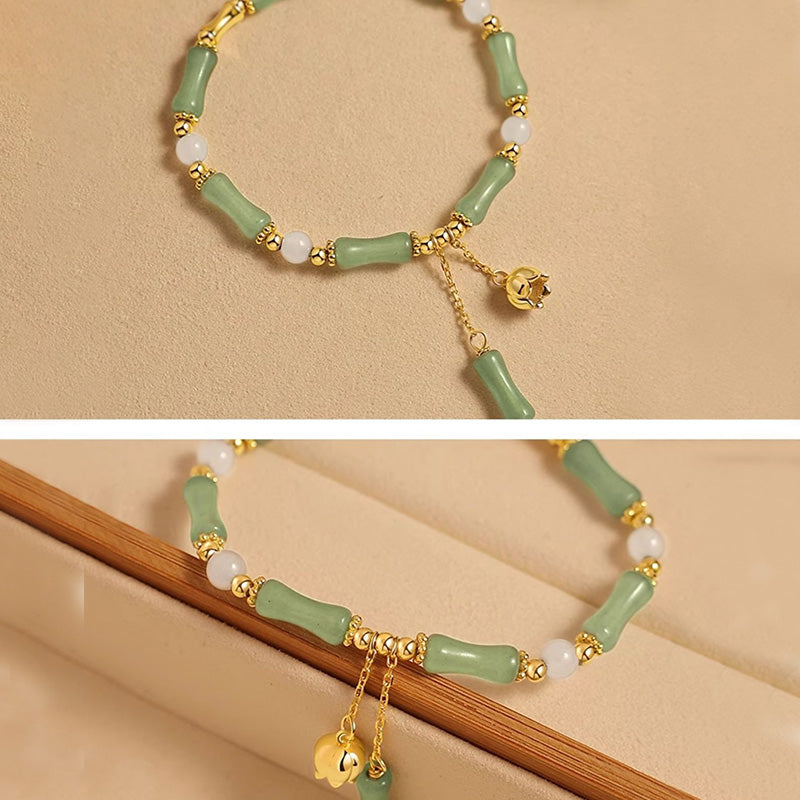 Buddha Stones Green Aventurine Bamboo Jade Pattern Lily Of The Valley Charm Luck Bracelet