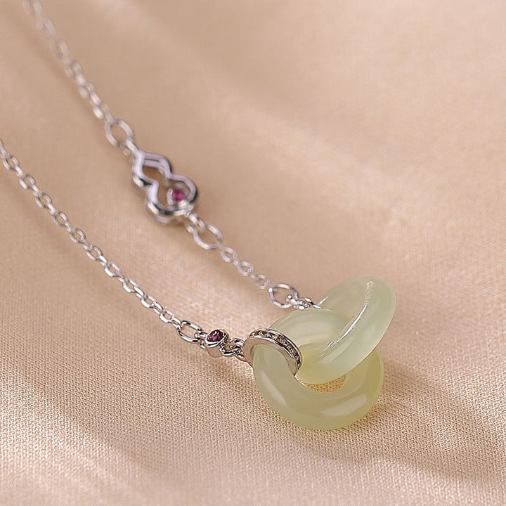 925 Sterling Silver Round Jade Luck Prosperity Necklace Chain Pendant