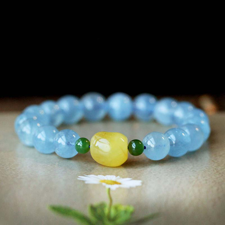 Natural Aquamarine Amber Beads Serenity Healing Bracelet