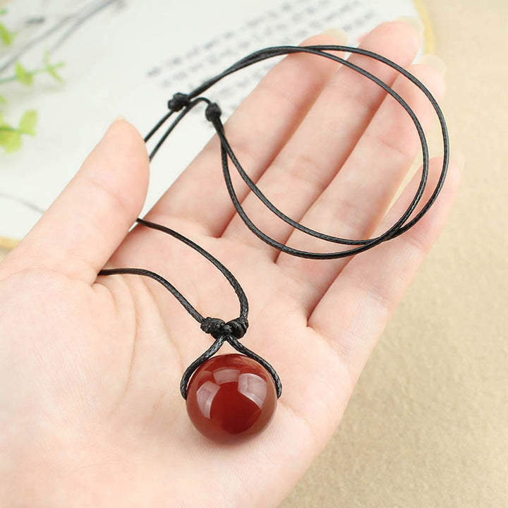 Buddha Stones Red Agate Bead Confidence Leather Rope Necklace Pendant