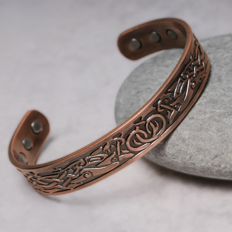 Viking Birds Magnetic Copper Adjustable Cuff Bracelet Bangle