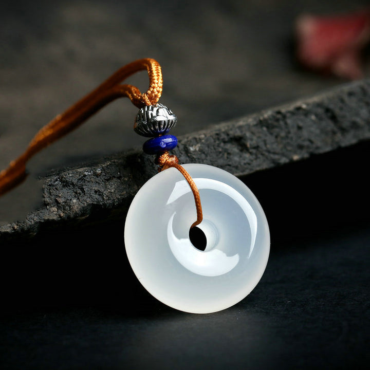 Round White Agate Luck Necklace Pendant