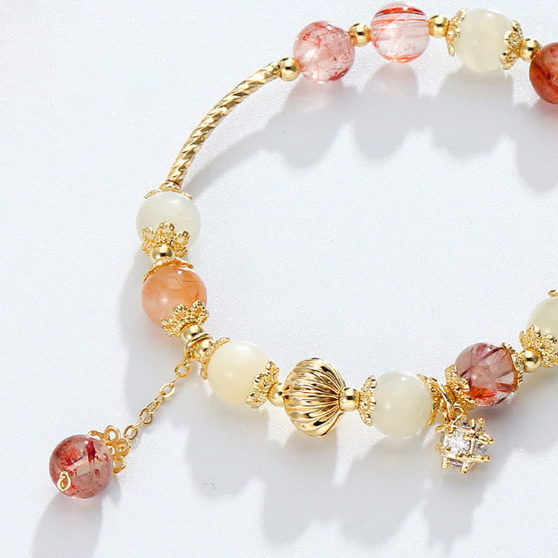 Colorful Rutilated Quartz Cat Eye Zircon Auspiciousness Bead Bracelet