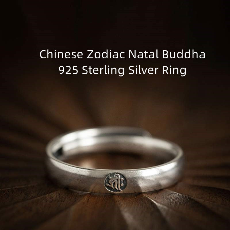 925 Sterling Silver Chinese Zodiac Natal Buddha Blessing Couple Ring