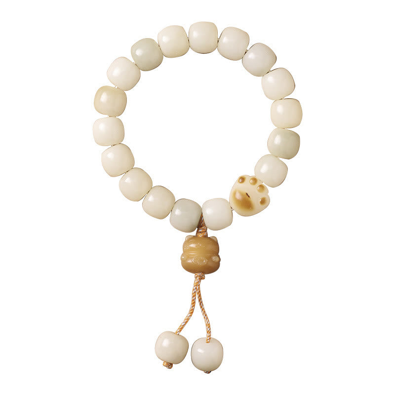 Buddha Stones Lucky Cat Bodhi Seed Cat Paw Peace Bracelet