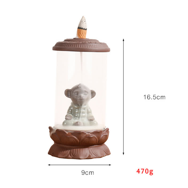 Meditation Wukong Monkey King Purple Clay Windshield Lotus Backflow Smoke Fountain Incense Burner Decoration