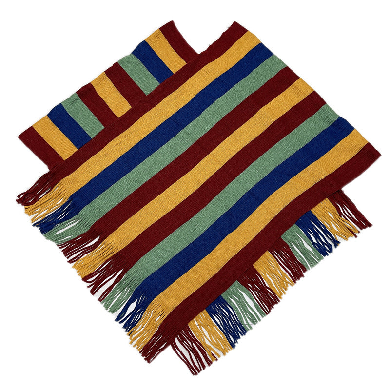 Buddha Stones Tibetan Colorful Striped Design Shawl Tassels Pullover Winter Cozy Travel Scarf Wrap