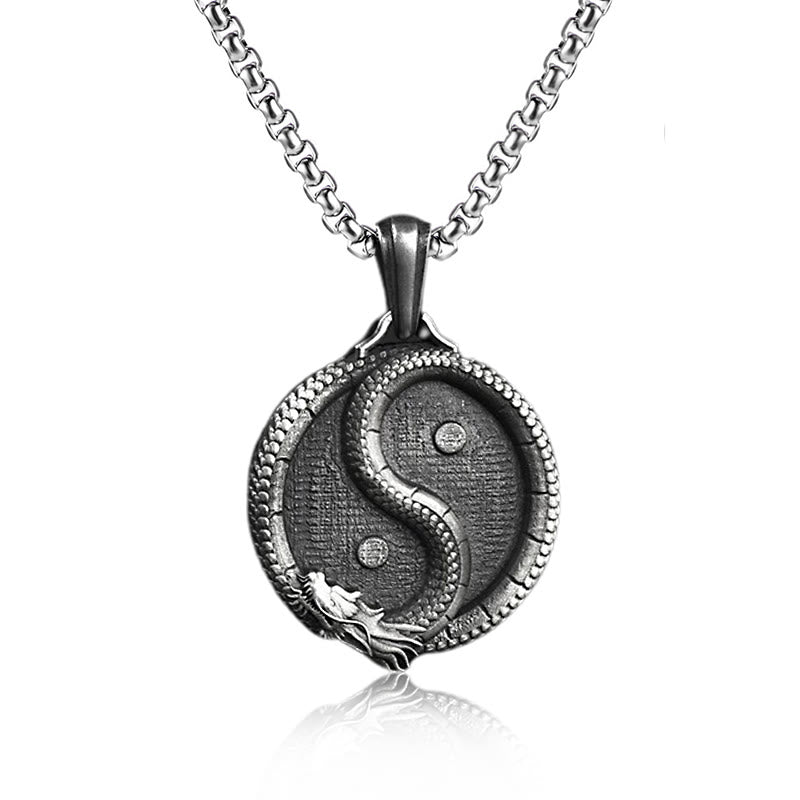 Buddha Stones Pure Tin Yin Yang Dragon Luck Strength Necklace Pendant