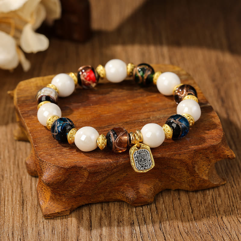 Buddha Stones Tibetan Zakiram Goddess of Wealth Charm Liuli Glass Incense Ash Porcelain Bead Protection Bracelet