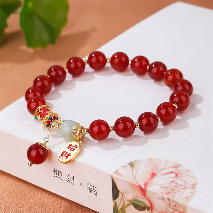 Natural Red Agate Jade Confidence Fortune Blessing Charm Bracelet