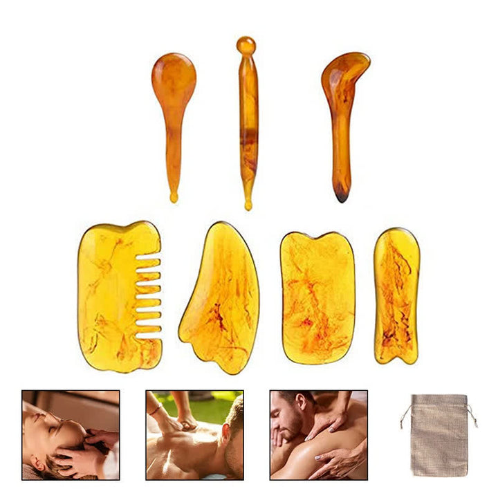 7Pcs Resin Amber Gua Sha Board Massage Scraping Tool Sett (Extra 30% Off | USE CODE: FS30)