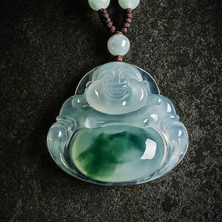 Buddha Cyan Jade Luck Necklace Pendant