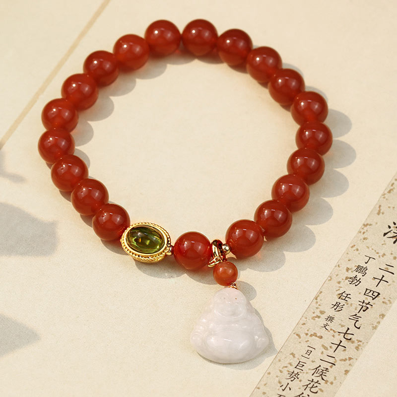 Buddha Stones Natural Red Agate Buddha Success Bracelet