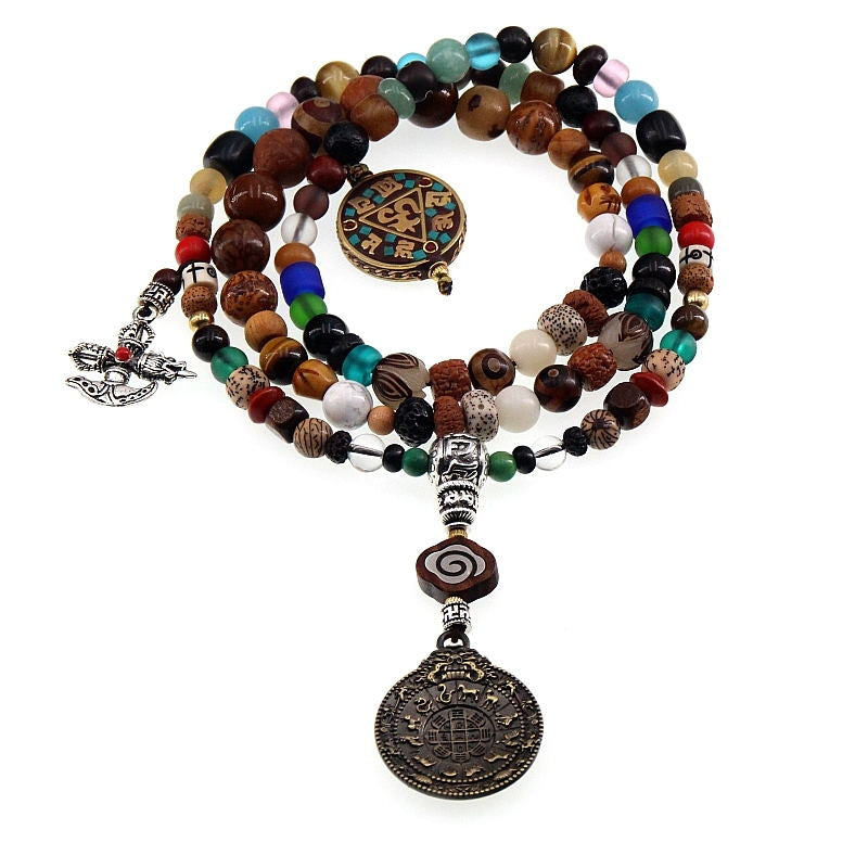 Buddha Stones Tibet 108 Mala Beads Nine Palaces Bagua Bodhi Seed Yak Bone Vajra Harmony Bracelet