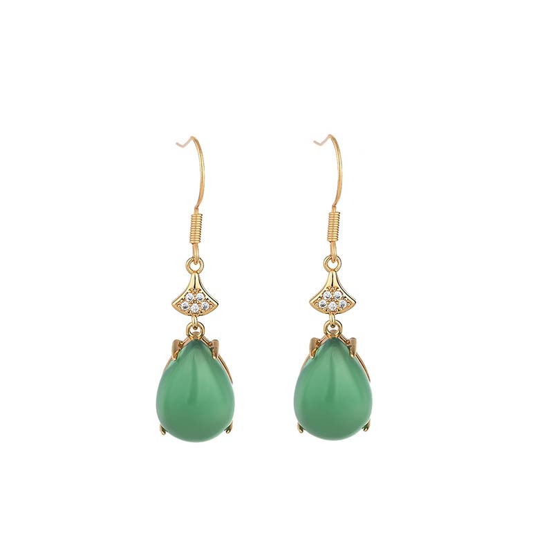 Buddha Stones Cyan Jade Luck Drop Earrings