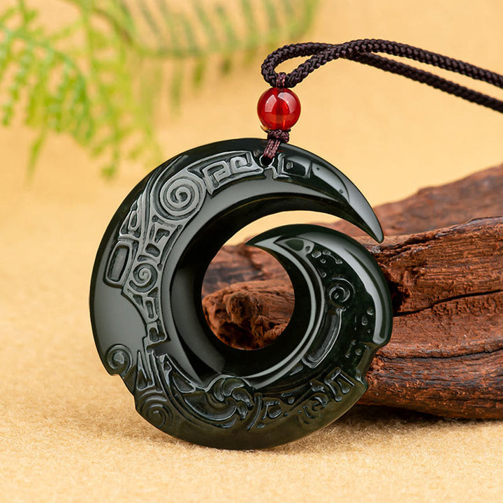 Buddha Stones One's Luck Improves Design Patern Natural Hetian Cyan Jade Success Necklace Pendant