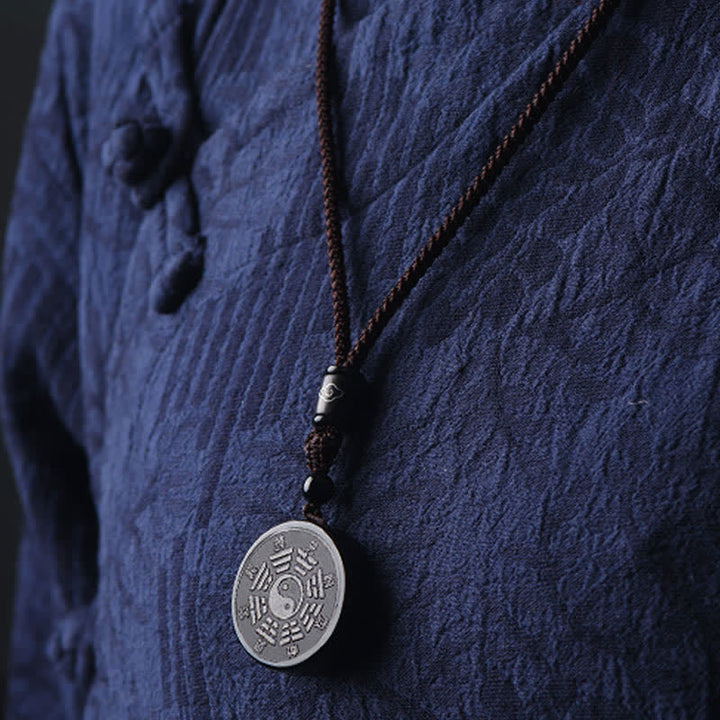 Black Obsidian Bagua Yin Yang Strength Necklace Pendant