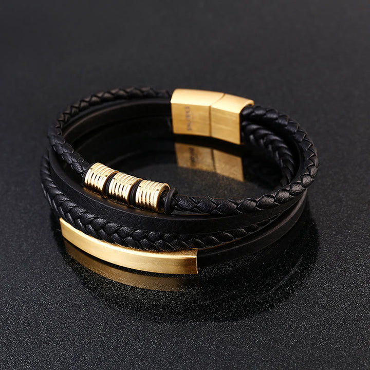 Buddha Stones Leather Multi-Layer Titanium Steel Balance Braided Magnetic Buckle Bracelet