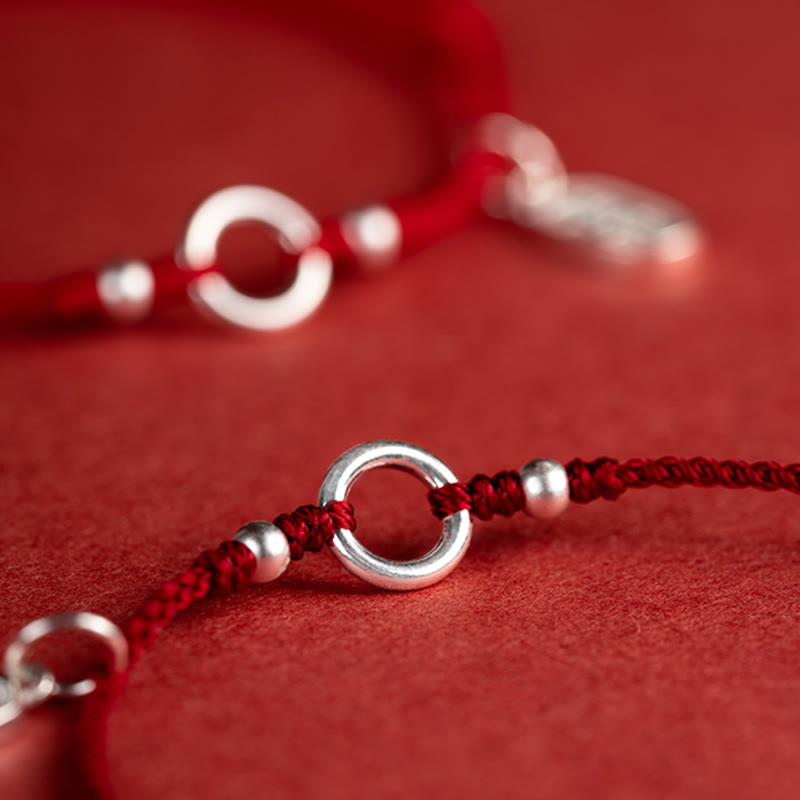 Buddha Stones 925 Sterling Silver Lucky Fortune Peace Joy Lotus Peace Buckle Red String Bracelet