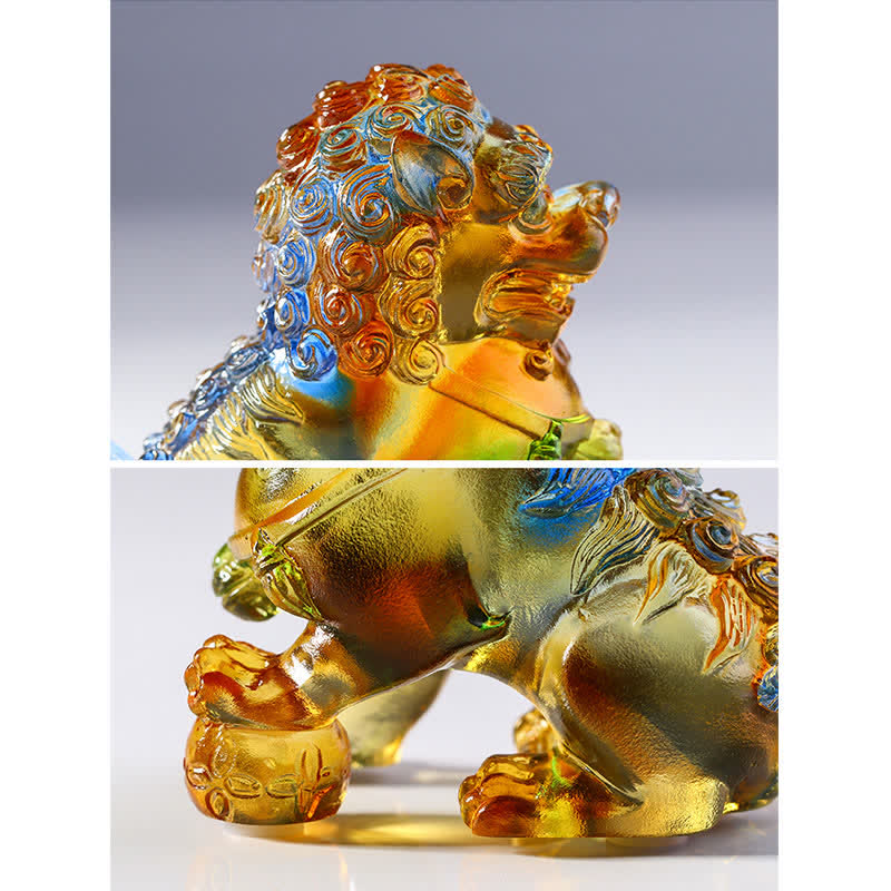 Handmade Liuli Crystal Lion Art Piece Strength Home Office Decoration