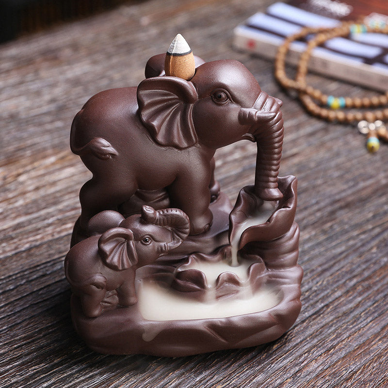 Tibetan Elephant Purple Clay Backflow Smoke Fountain Protection Incense Burner Decoration
