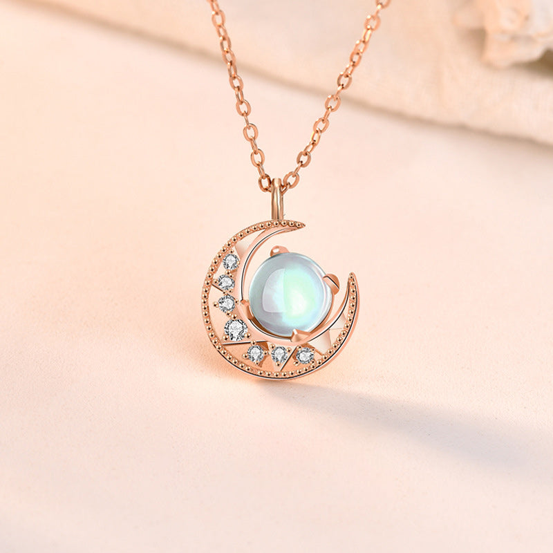 Buddha Stones 925 Sterling Silver Moonstone Moon Pattern Love Necklace Pendant