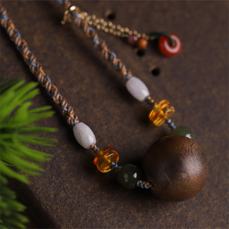 Bai Qinan Agarwood Bead Luck Strength String Necklace Pendant