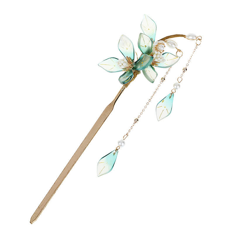 Flower Leaf Pearl Peace Tassel Hairpin