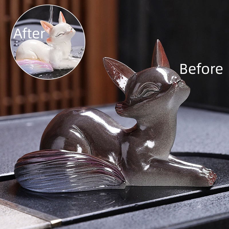 Buddha Stones Color Changing Small Cute Fox Tea Pet Resin Home Figurine Decoration