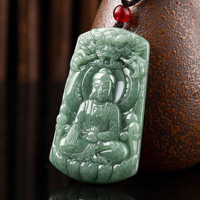 Tathagata Buddha Dragon Jade Amulet Serenity String Necklace