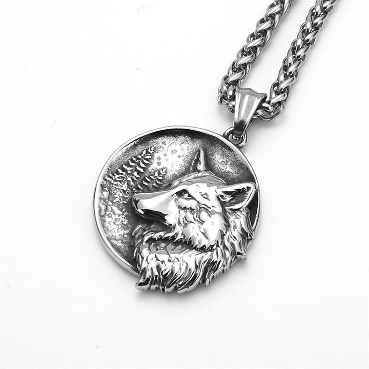 Buddha Stones Vintage Wolf Head Pattern Design Titanium Steel Balance Necklace Pendant