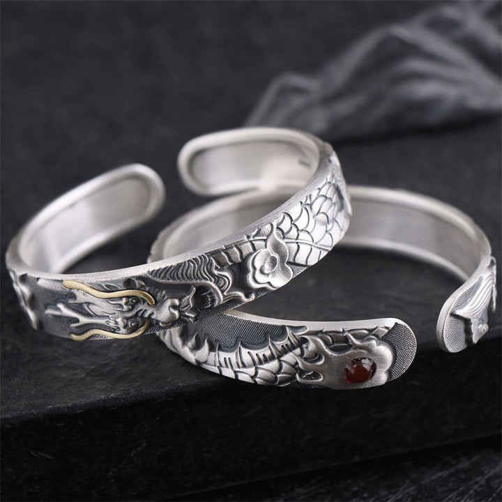 999 Sterling Silver Dragon Strength Protection Bracelet Bangle