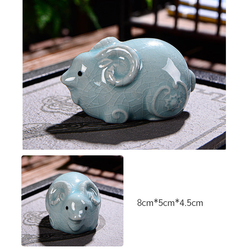 Buddha Stones Chinese Zodiac Wealth Ceramic Tea Pet Home Figurine Decoration