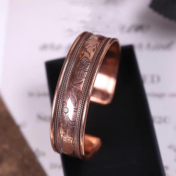 Vintage Pattern Luck Balance Copper Cuff Bracelet Bangle