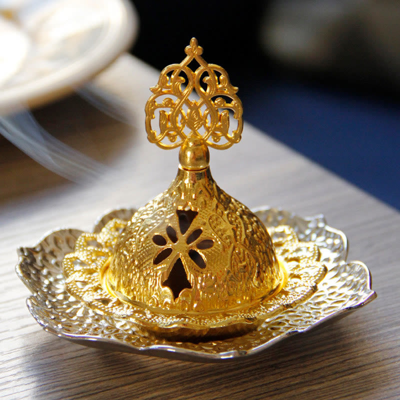 Gold Leaf Coaster Spiritual Mini Alloy Metal Incense Burner