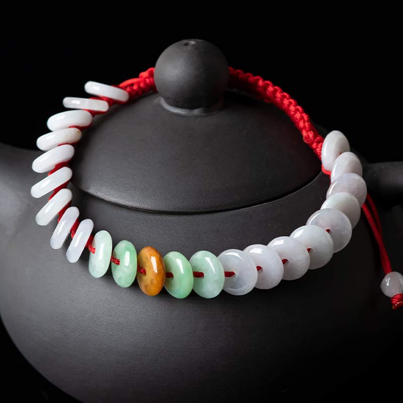 Buddha Stones Round Jade Lucky Red String Weave Bracelet