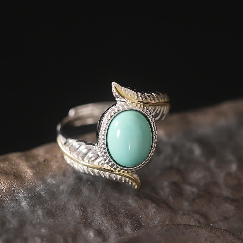 925 Sterling Silver Turquoise Feather Strength Protection Ring