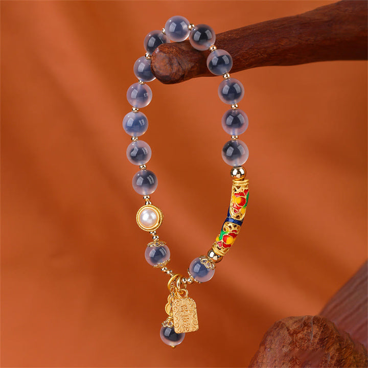 Buddha Stones Natural Blue Candy Agate Amulet Strength Bracelet