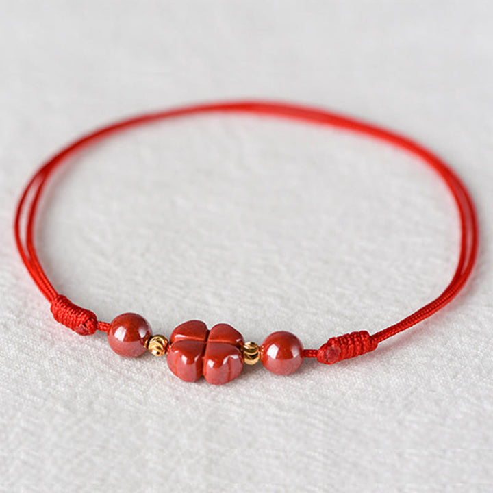 FREE Today: Blessings and Luck Four Leaf Clover Cinnabar Red String Protection Bracelet