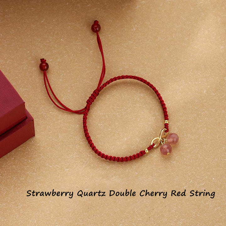 Buddha Stones Strawberry Quartz Crystal Endless Knot Love Healing Red String Weave Bracelet