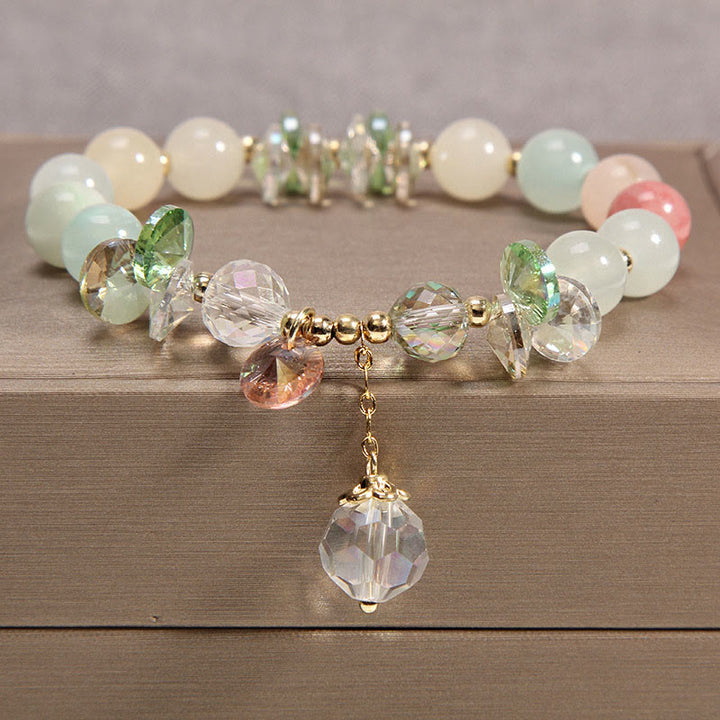 Buddha Stones Cat's Eye Pink Crystal Peace Charm Bracelet