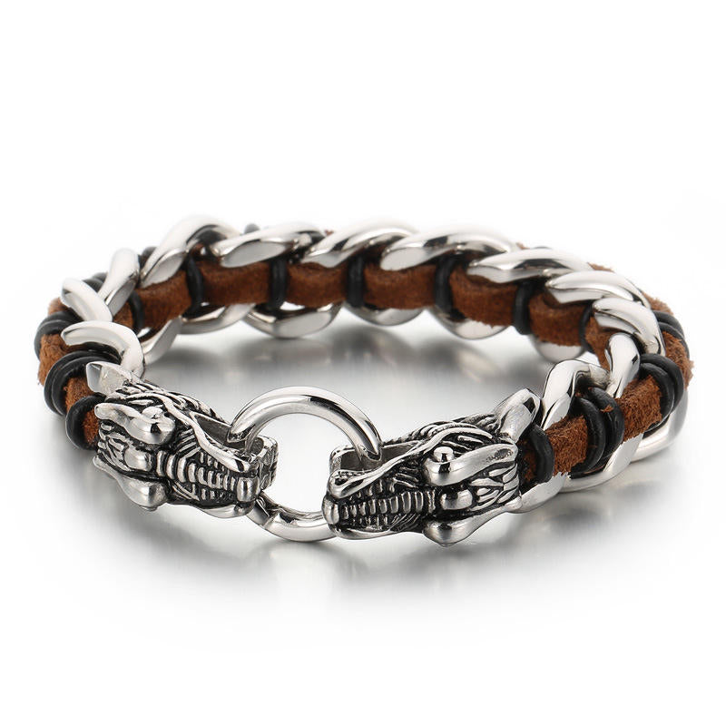 Dragon Leather Titanium Steel Protection Luck Braided Bracelet