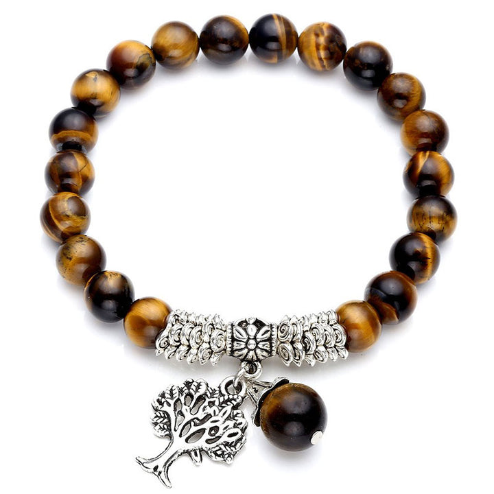 Buddha Stones Natural Gemstone Tree of Life Lucky Charm Stretch Bracelet