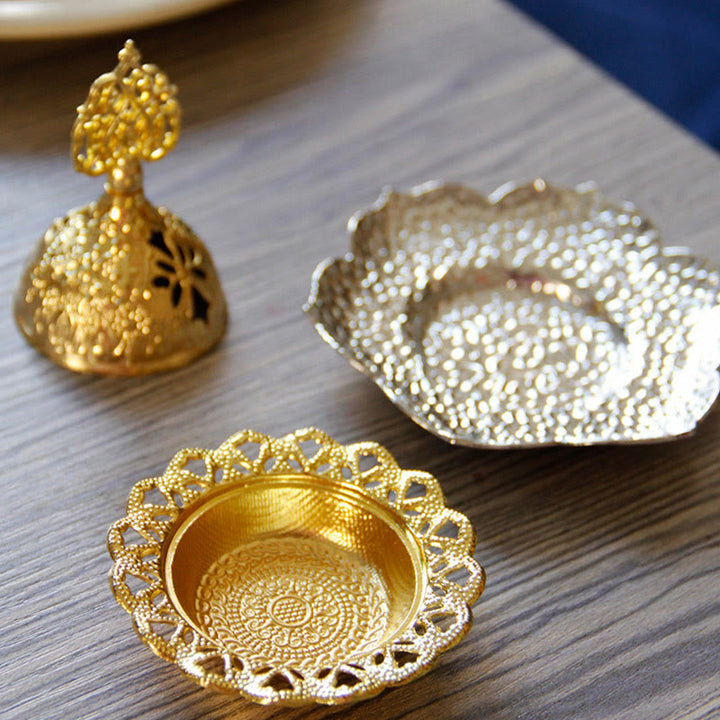 Gold Leaf Coaster Spiritual Mini Alloy Metal Incense Burner