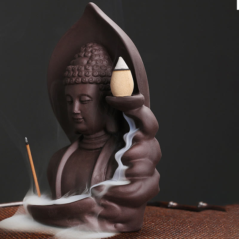 Tibetan Avalokitesvara Buddha Lotus Healing Backflow Smoke Fountain Incense Burner