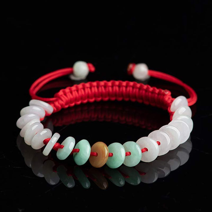 Buddha Stones Round Jade Lucky Red String Weave Bracelet