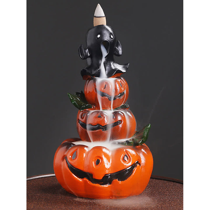 Halloween Pumpkins Ghost Resin Backflow Smoke Fountain Incense Burner Decoration