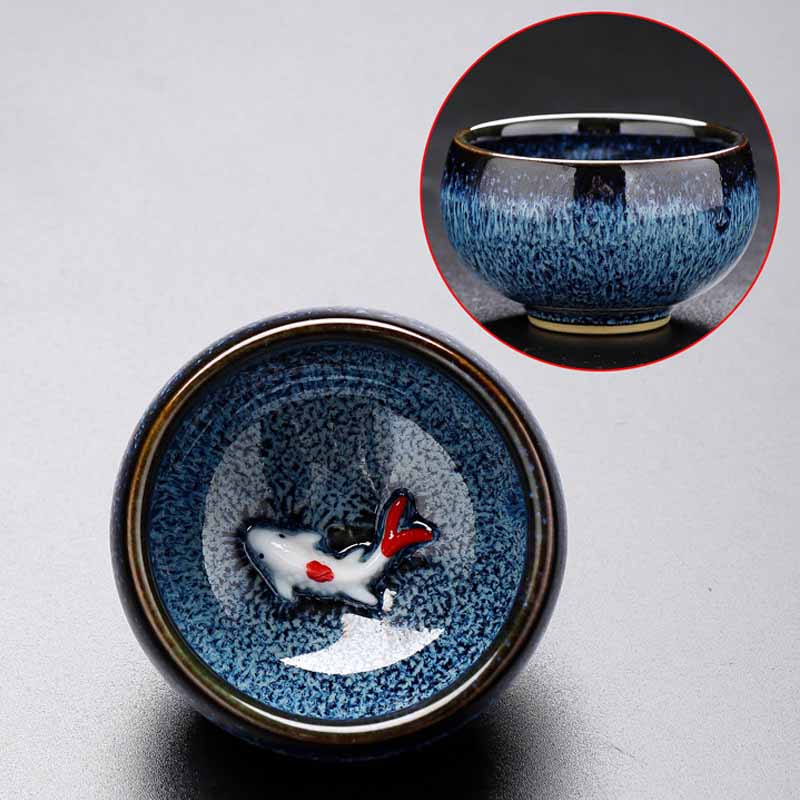 Buddha Stones Small Koi Fish Kiln Change Chinese Jianzhan Ceramic Teacup Kung Fu Tea Cup 60ml