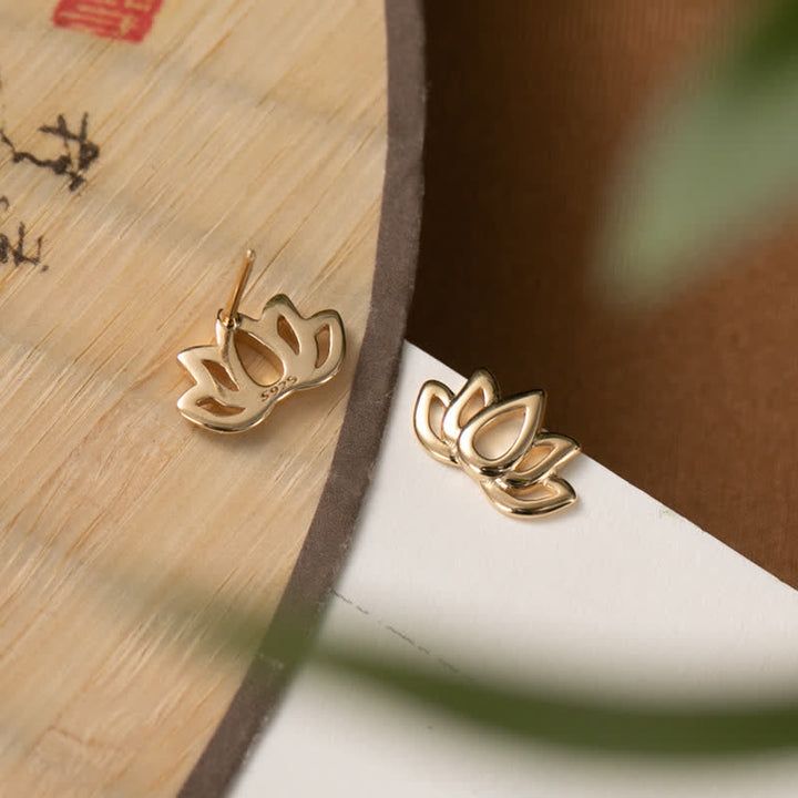 Buddha Stones 925 Sterling Silver Lotus Flower Blessing Earrings